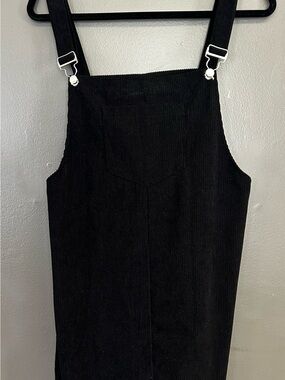 Black Corduroy Overall Dress with Adjustable Straps